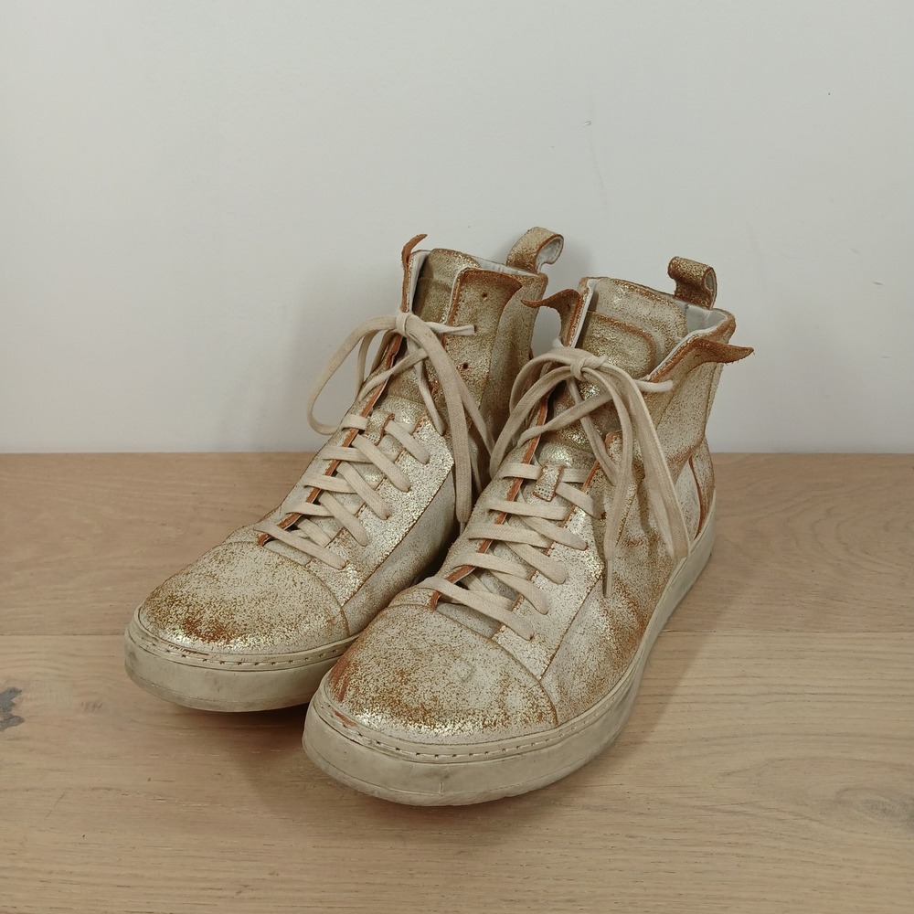 John Varvatos High Top Sneakers Mens 10.5 Gold Leather Distressed Metallic 315